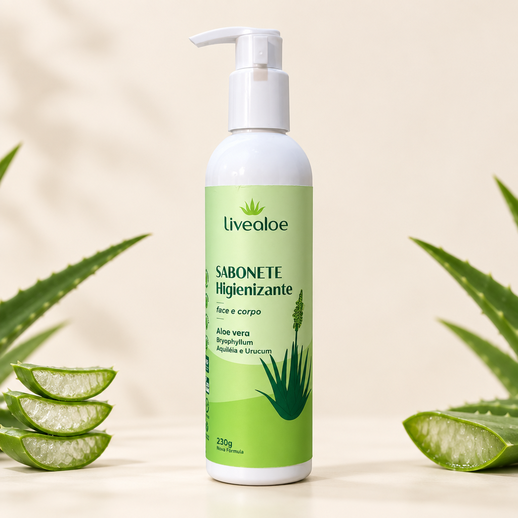 Sabonete Higienizante Livealoe em cenário comercial